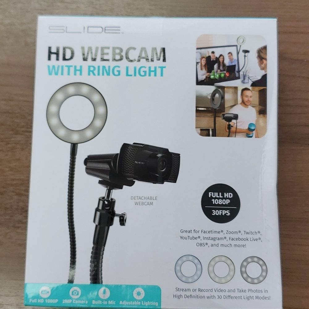 Slide HD webcam with ring light full HD 1080p